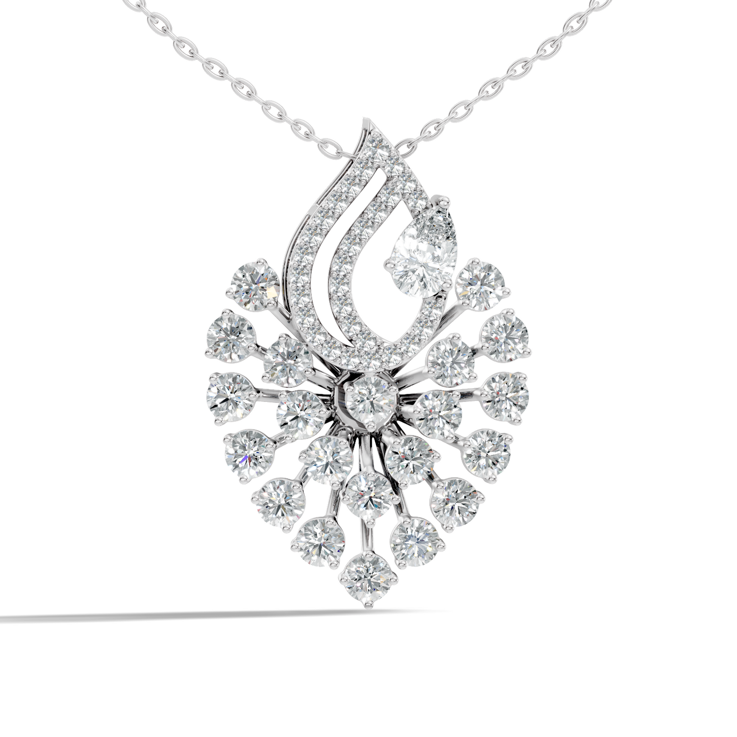 Pear And Round Labgrown Diamond 14k Gold Luxury Jewelry Peacock Feather Pendant - HIGHCARAT DIAMONDS