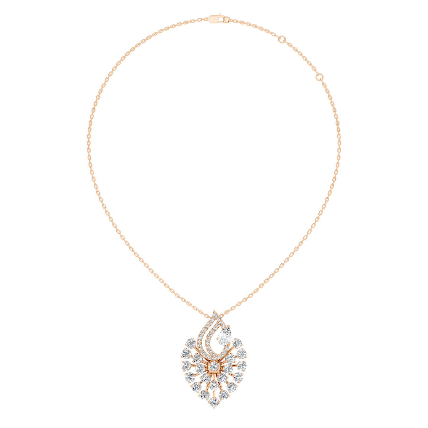 Pear And Round Labgrown Diamond 14k Gold Luxury Jewelry Peacock Feather Pendant - HIGHCARAT DIAMONDS