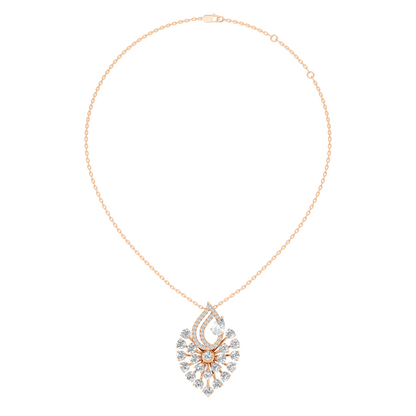 Pear And Round Labgrown Diamond 14k Gold Luxury Jewelry Peacock Feather Pendant - HIGHCARAT DIAMONDS