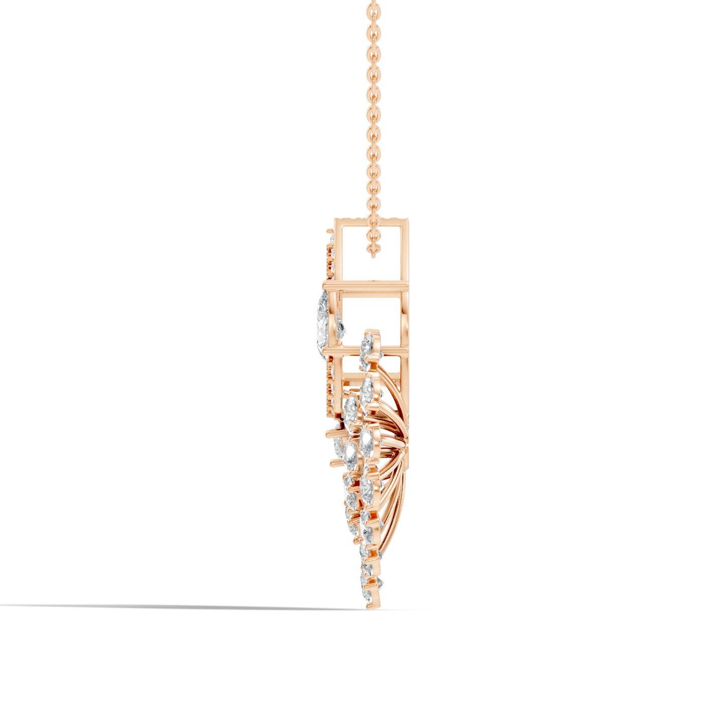 Pear And Round Labgrown Diamond 14k Gold Luxury Jewelry Peacock Feather Pendant - HIGHCARAT DIAMONDS