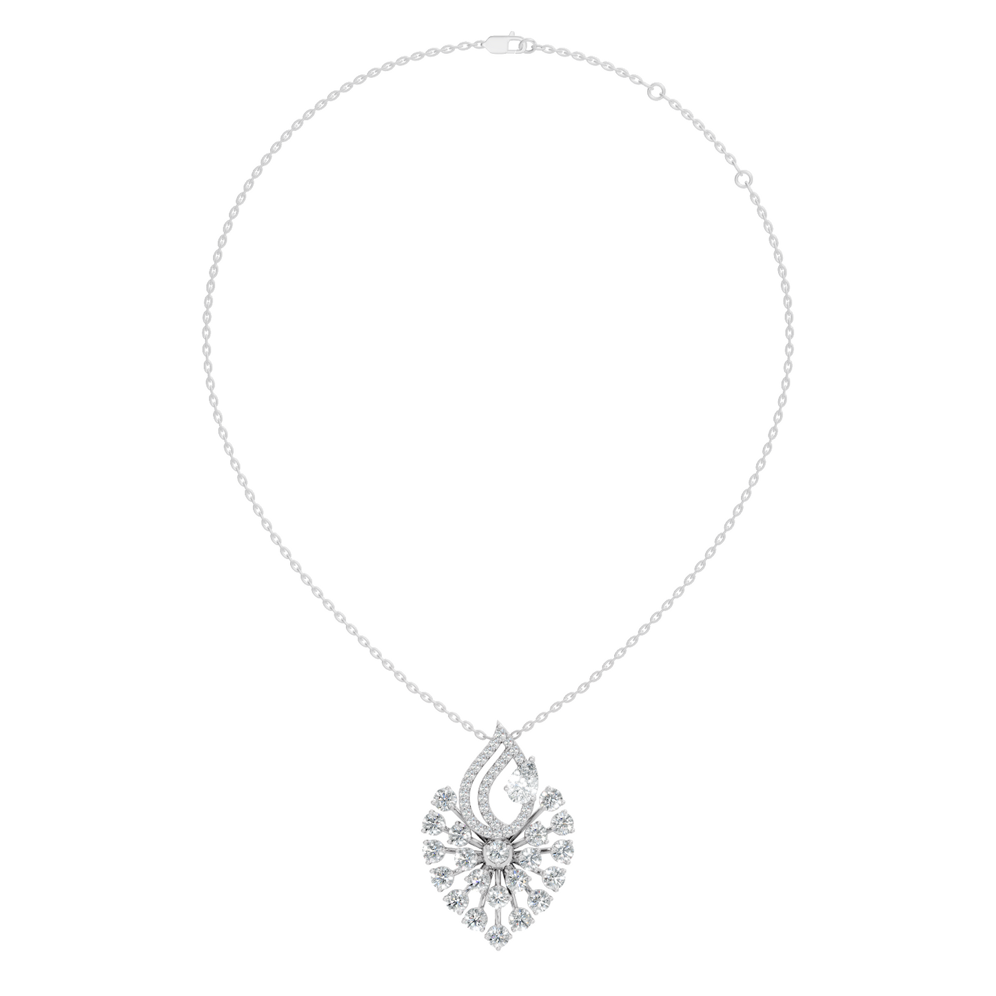 Pear And Round Labgrown Diamond 14k Gold Luxury Jewelry Peacock Feather Pendant - HIGHCARAT DIAMONDS