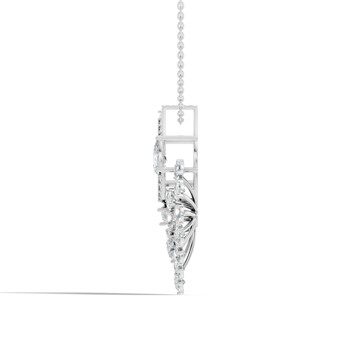 Pear And Round Labgrown Diamond 14k Gold Luxury Jewelry Peacock Feather Pendant - HIGHCARAT DIAMONDS