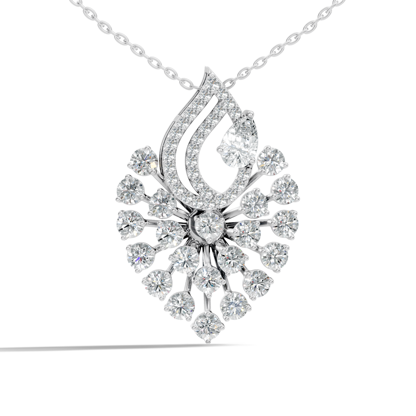 Pear And Round Labgrown Diamond 14k Gold Luxury Jewelry Peacock Feather Pendant - HIGHCARAT DIAMONDS