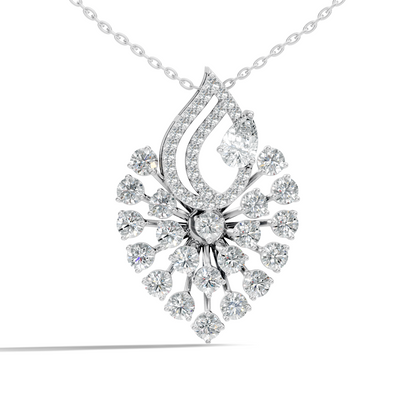 Pear And Round Labgrown Diamond 14k Gold Luxury Jewelry Peacock Feather Pendant - HIGHCARAT DIAMONDS