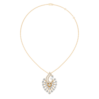 Pear And Round Labgrown Diamond 14k Gold Luxury Jewelry Peacock Feather Pendant - HIGHCARAT DIAMONDS