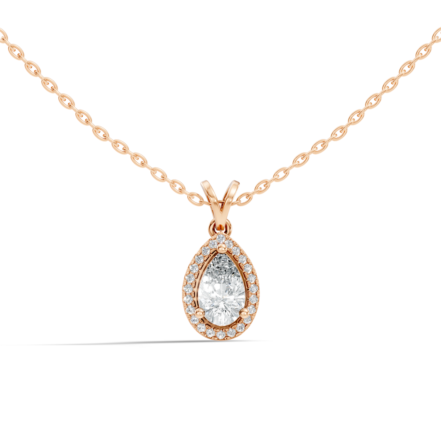 Round & Pear shape Lab Grown Diamond  10k Solid Rose Gold Sizzling Classic Diamond Pendant For Her