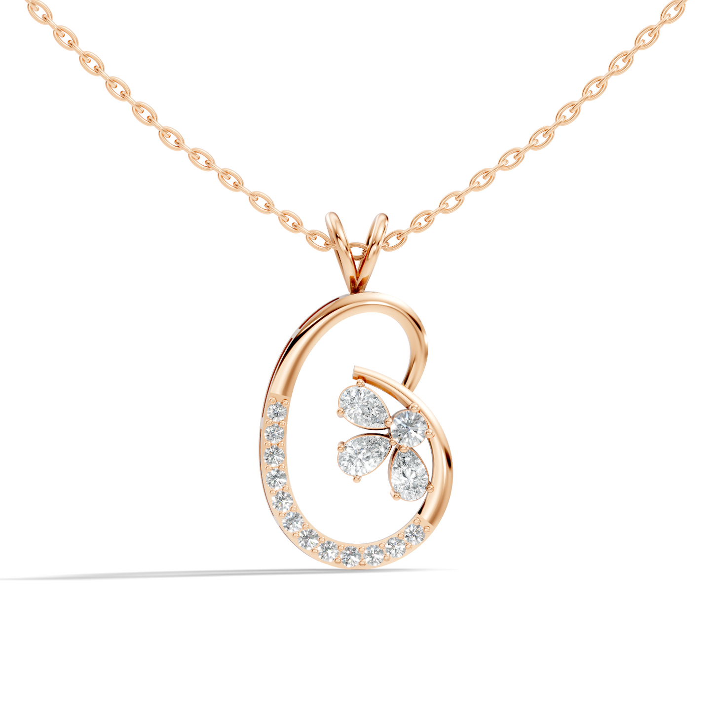 Lab-Grown Diamond Butterfly Cut Pendant 14K Rose Gold Necklace Elegant Jewelry - HIGHCARAT DIAMONDS