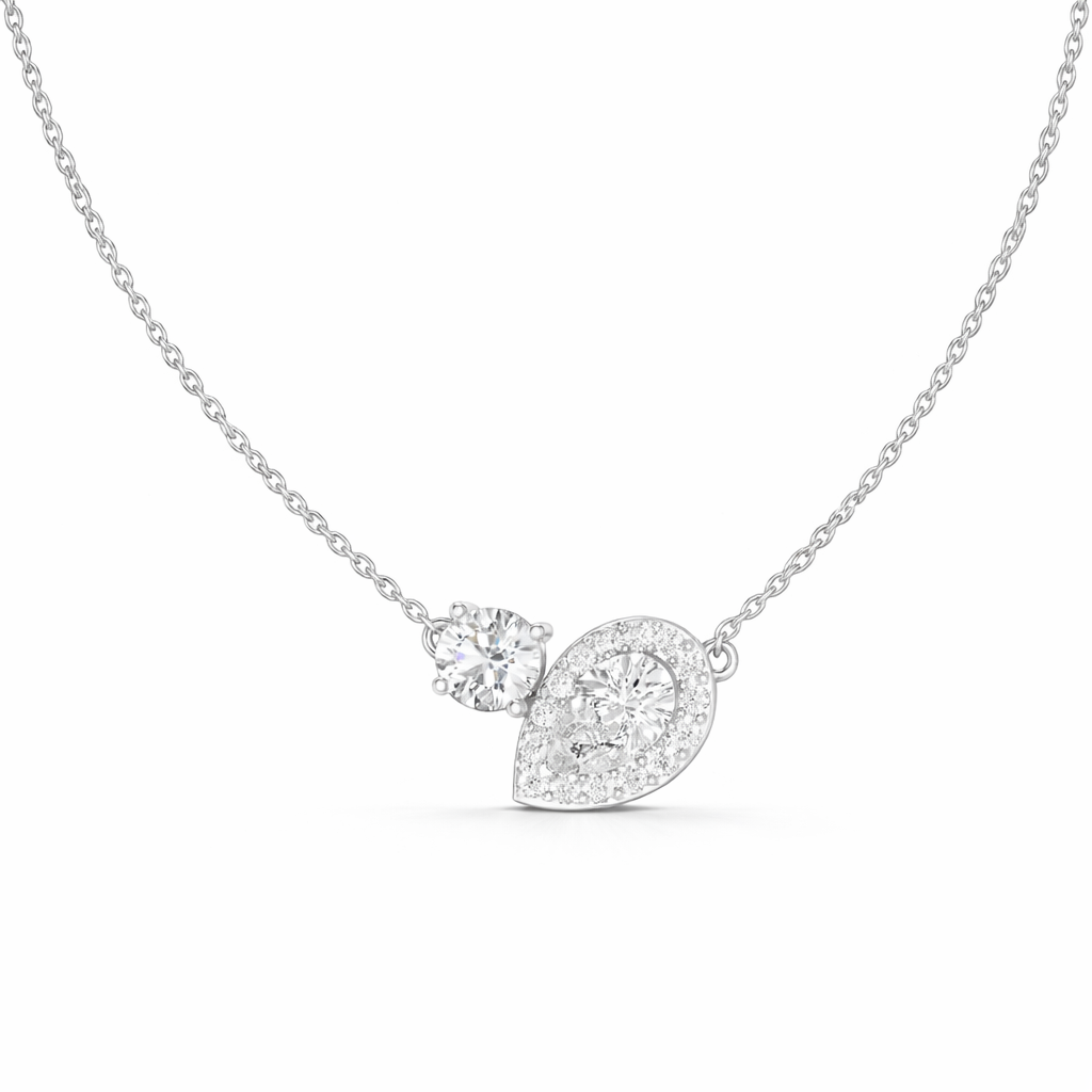 Round & Pear Shape 2.71 Ct 14k Solid Rose Gold Shinning New Classic Diamond Pendant For Her - HIGHCARAT DIAMONDS
