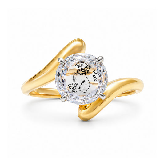 Round Rose Cut Lab Grown Diamond Custom Pet Image Ring - HIGHCARAT DIAMONDS