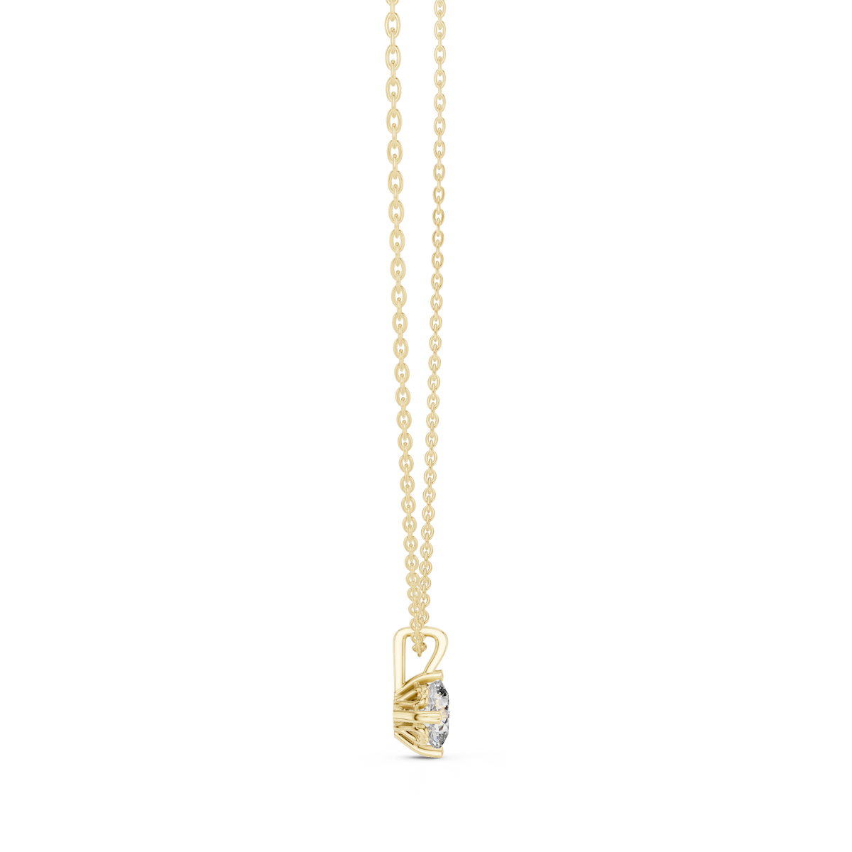 Round Solitaire Diamond Pendant with Four Prong Setting Side Angle View