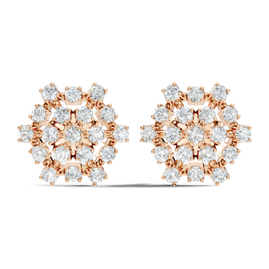 Round Shape 14k Solid Rose Gold New Every Wear Stunning Occasionally Diamond Earrings For Girl