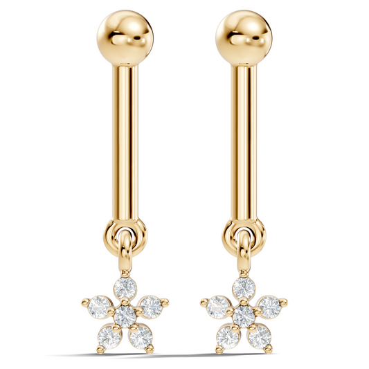 Round Shape Lab Grown & Natural Diamond 10k Solid Gold Very Classic shiny Earrings For Her