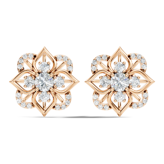 Round Shape Labgrown Diamond Stud Earring For Her In 14K Solid Rose Gold