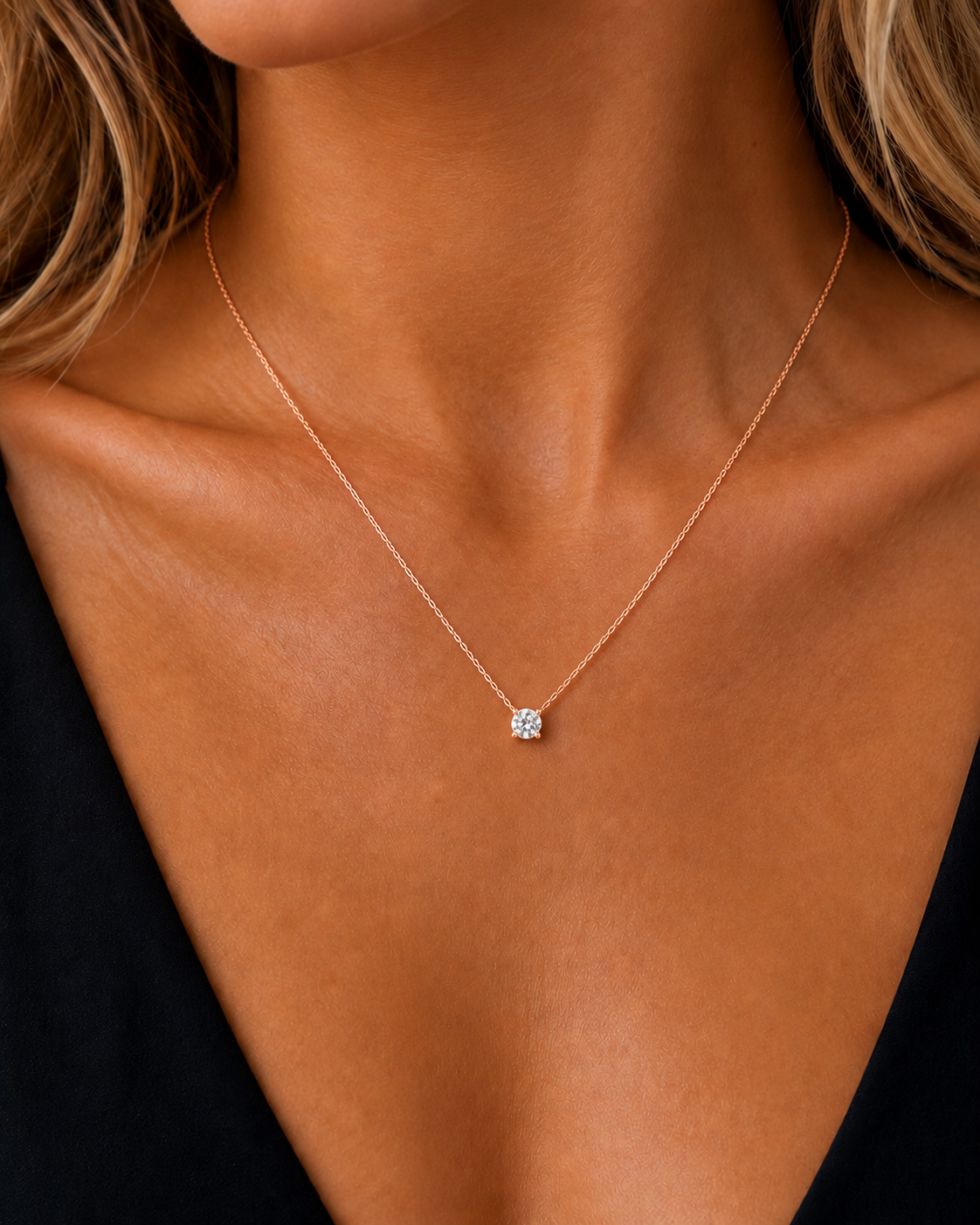 Round Solitaire lab-Grown Four Prong Set Diamond Pendant - HIGHCARAT DIAMONDS