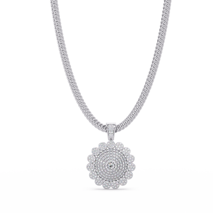 Round Sunburst Lab Grown Diamond Pendant With Cuban Link Chain - HIGHCARAT DIAMONDS