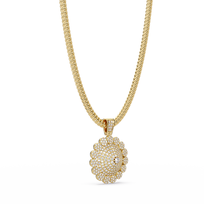 Round Sunburst Lab Grown Diamond Pendant With Cuban Link Chain - HIGHCARAT DIAMONDS