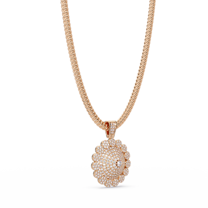 Round Sunburst Lab Grown Diamond Pendant With Cuban Link Chain - HIGHCARAT DIAMONDS