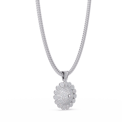 Round Sunburst Lab Grown Diamond Pendant With Cuban Link Chain - HIGHCARAT DIAMONDS