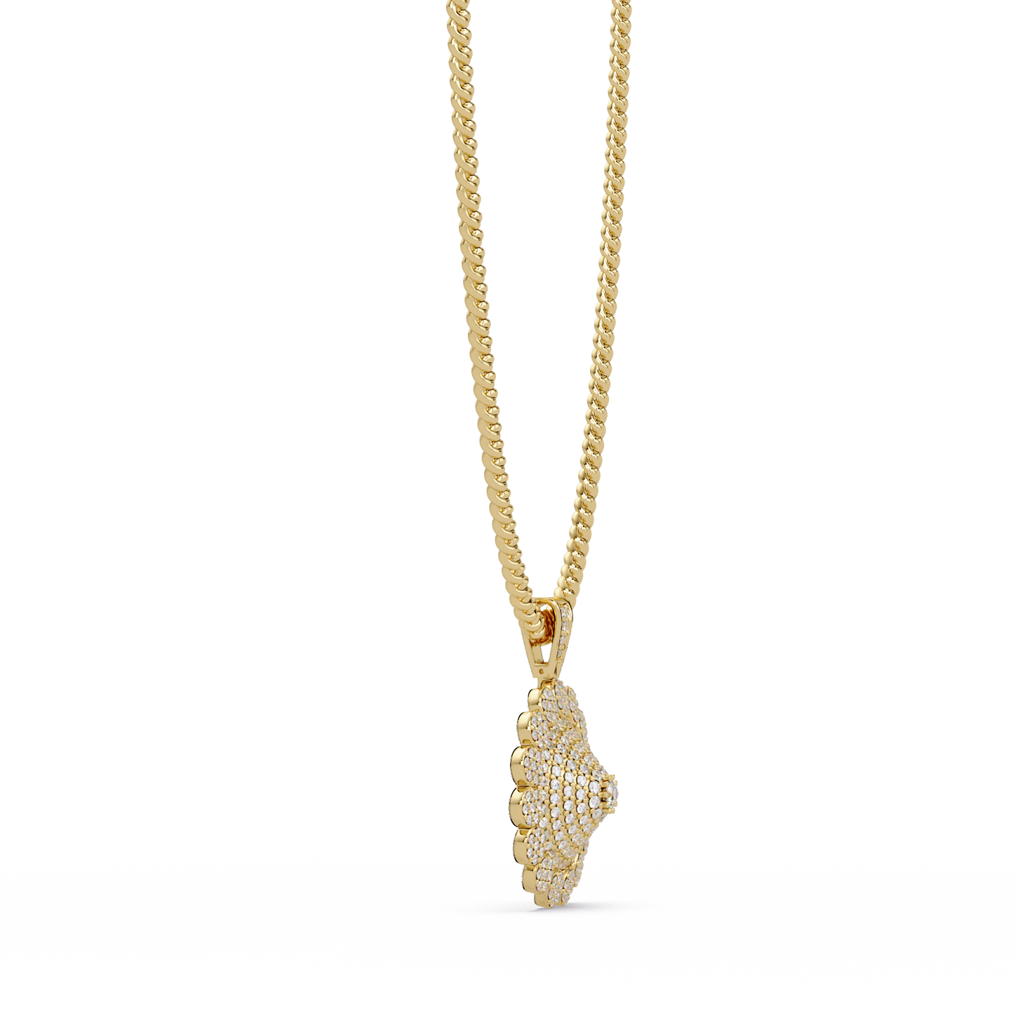 Round Sunburst Lab Grown Diamond Pendant With Cuban Link Chain - HIGHCARAT DIAMONDS