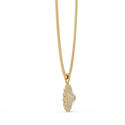 Round Sunburst Lab Grown Diamond Pendant With Cuban Link Chain - HIGHCARAT DIAMONDS