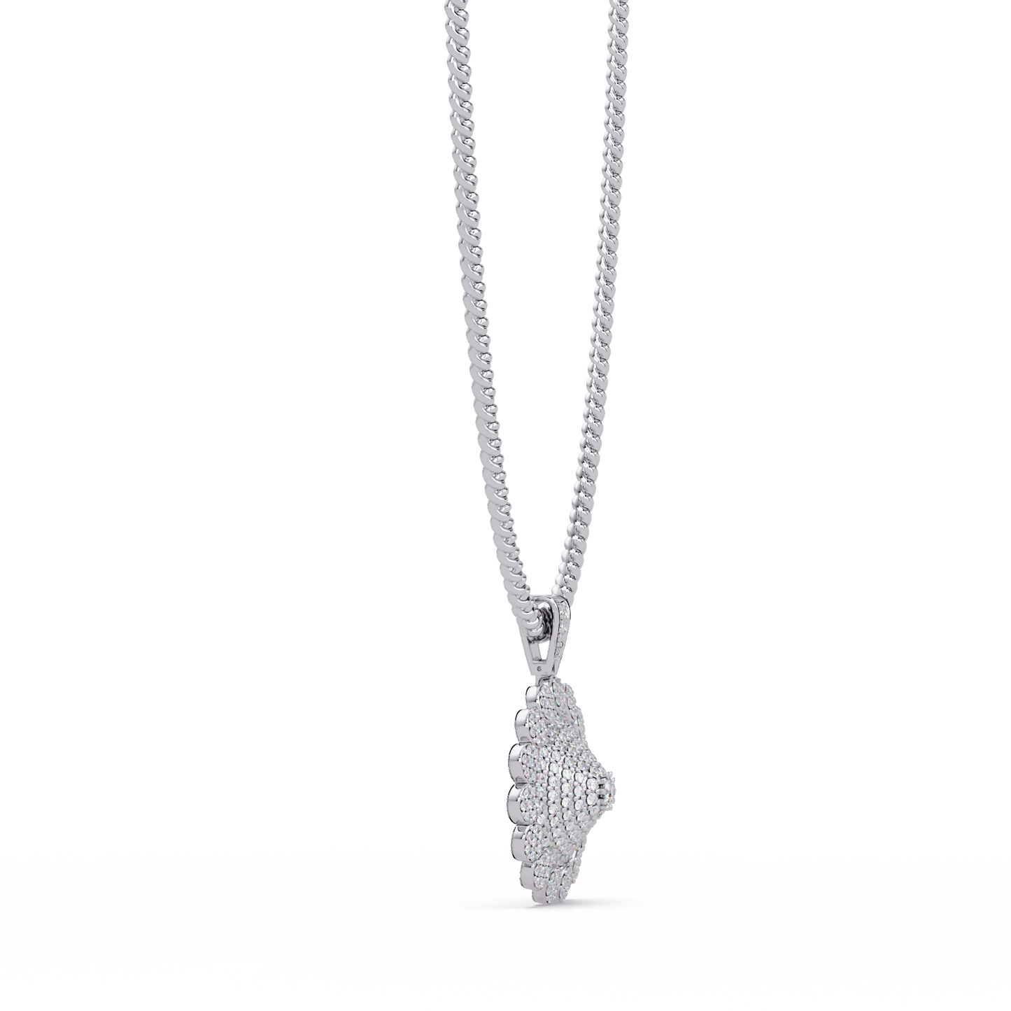 Round Sunburst Lab Grown Diamond Pendant With Cuban Link Chain - HIGHCARAT DIAMONDS