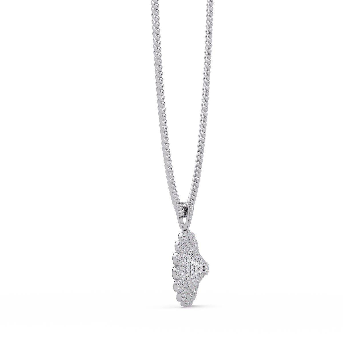 Round Sunburst Lab Grown Diamond Pendant With Cuban Link Chain - HIGHCARAT DIAMONDS