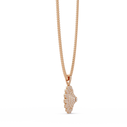 Round Sunburst Lab Grown Diamond Pendant With Cuban Link Chain - HIGHCARAT DIAMONDS