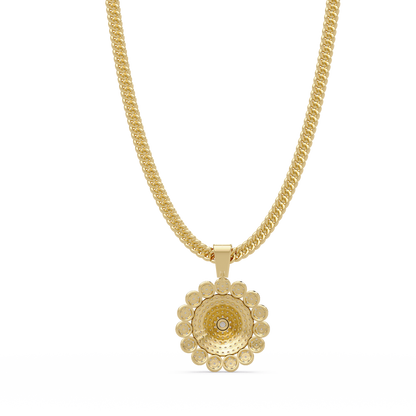 Round Sunburst Lab Grown Diamond Pendant With Cuban Link Chain - HIGHCARAT DIAMONDS