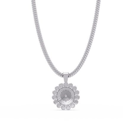 Round Sunburst Lab Grown Diamond Pendant With Cuban Link Chain - HIGHCARAT DIAMONDS