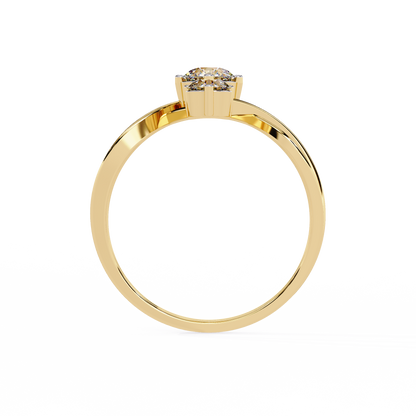 Top angle view of round brilliant lab grown diamond statement ring
