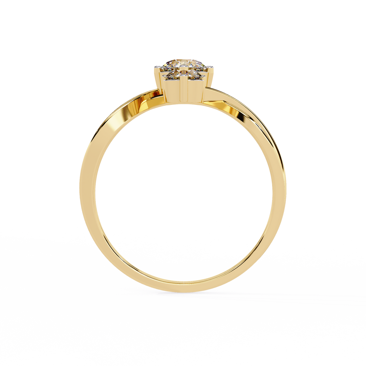 Top angle view of round brilliant lab grown diamond statement ring