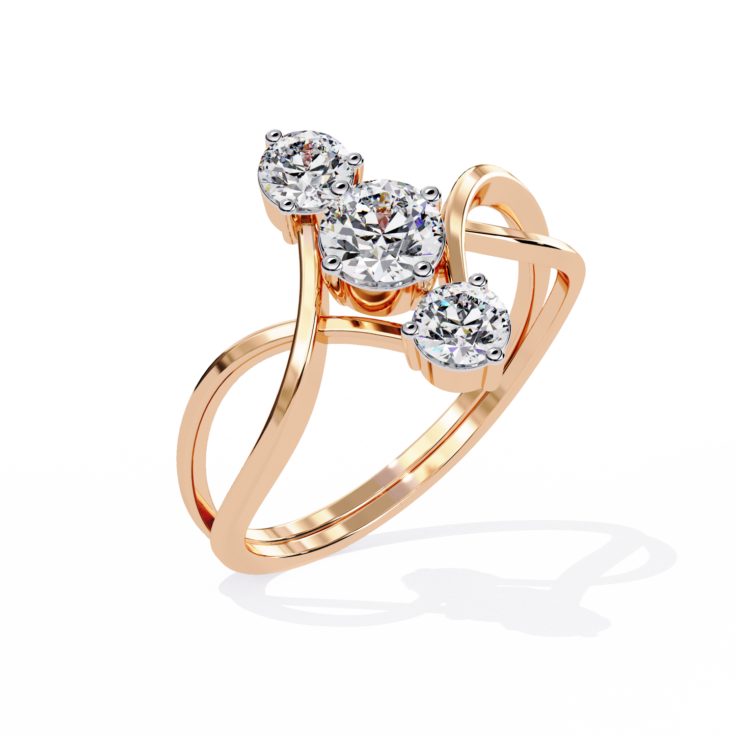 Side profile look of infinity style lab diamond ring with round center stones
