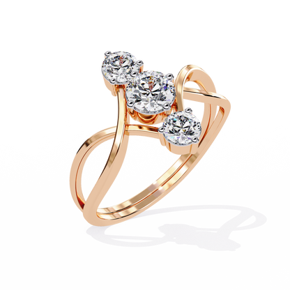 Side profile look of infinity style lab diamond ring with round center stones