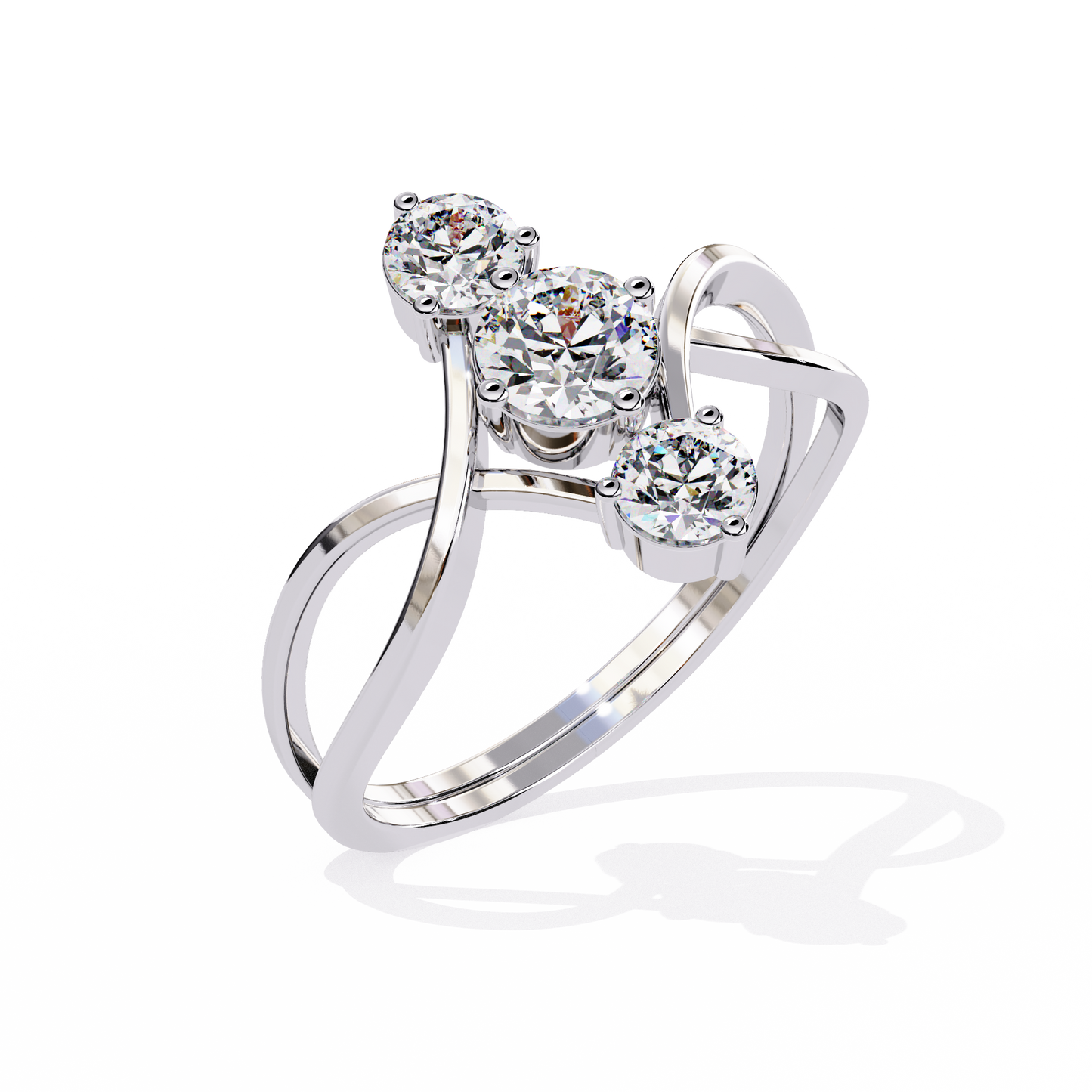 Round Three Stone Lab Diamond Split Shank Ring - HIGHCARAT DIAMONDS