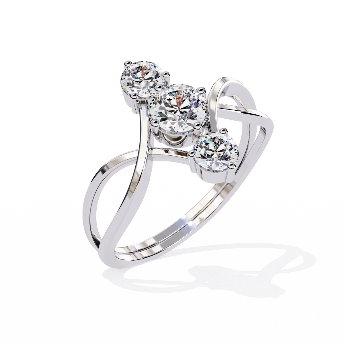 Round Three Stone Lab Diamond Split Shank Ring - HIGHCARAT DIAMONDS