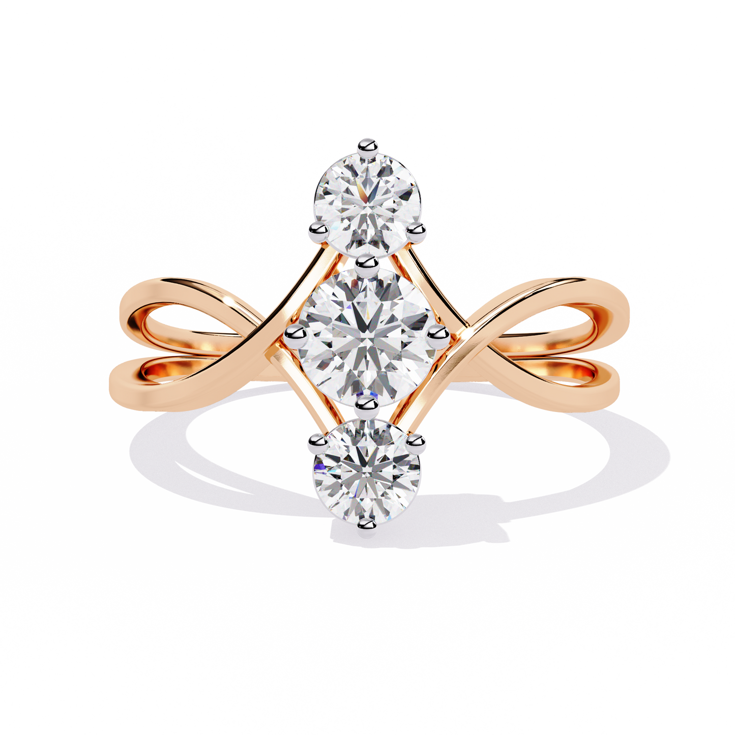 Round Three Stone Lab Diamond Split Shank Ring - HIGHCARAT DIAMONDS