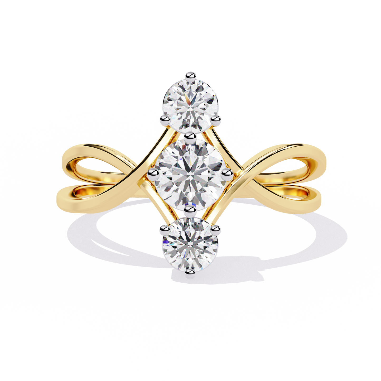 Round Three Stone Lab Diamond Split Shank Ring - HIGHCARAT DIAMONDS
