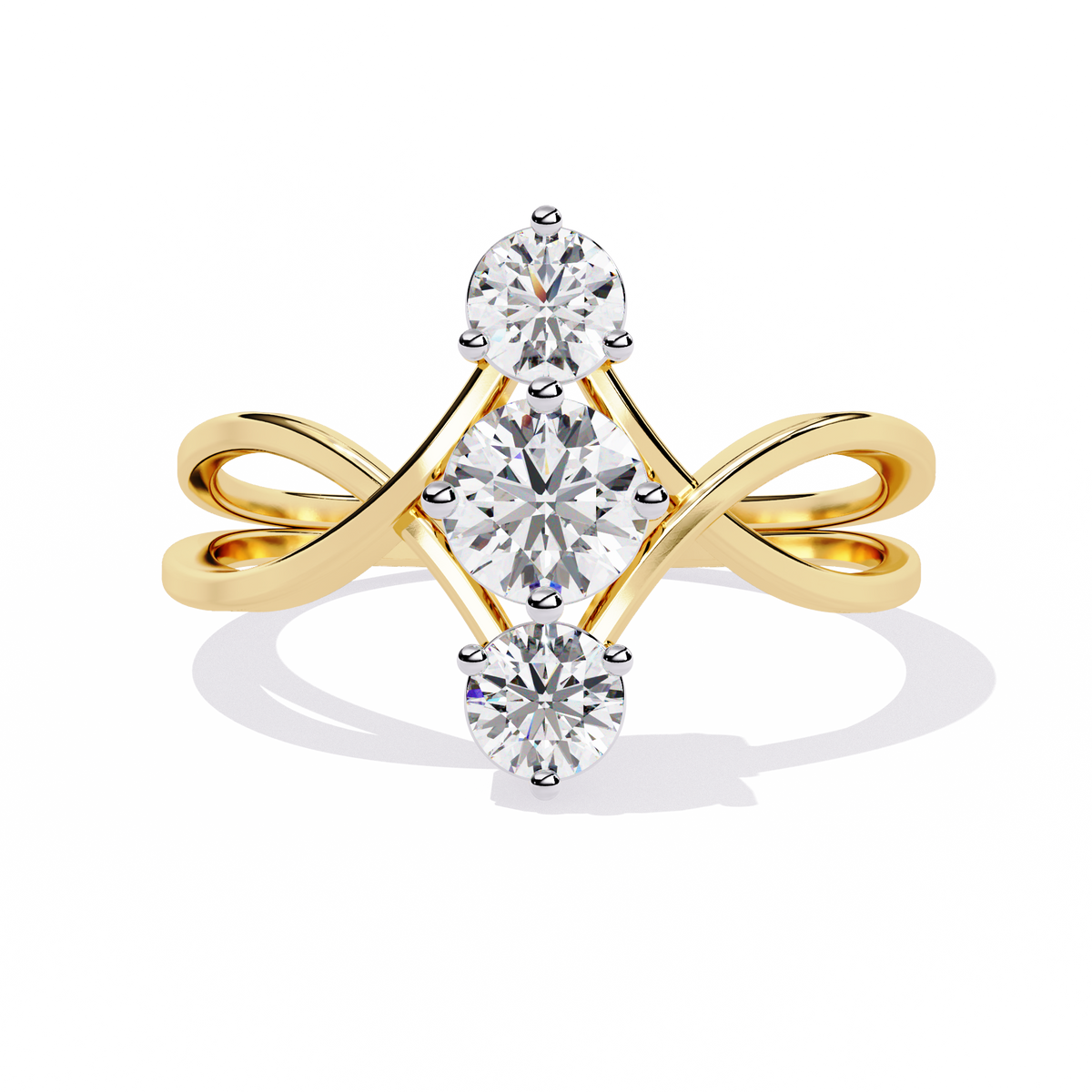 Round Three Stone Lab Diamond Split Shank Ring - HIGHCARAT DIAMONDS