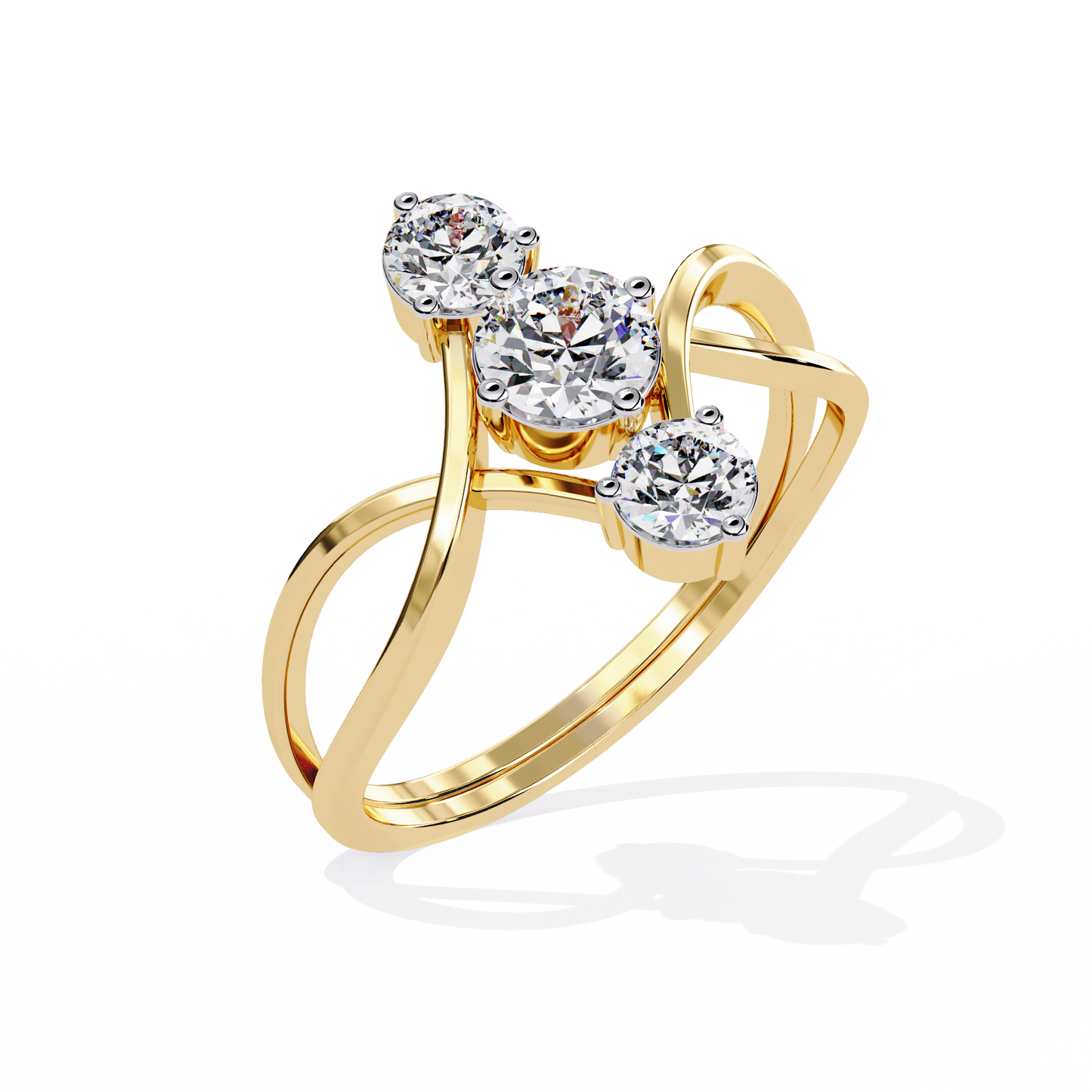 Round Three Stone Lab Diamond Split Shank Ring - HIGHCARAT DIAMONDS