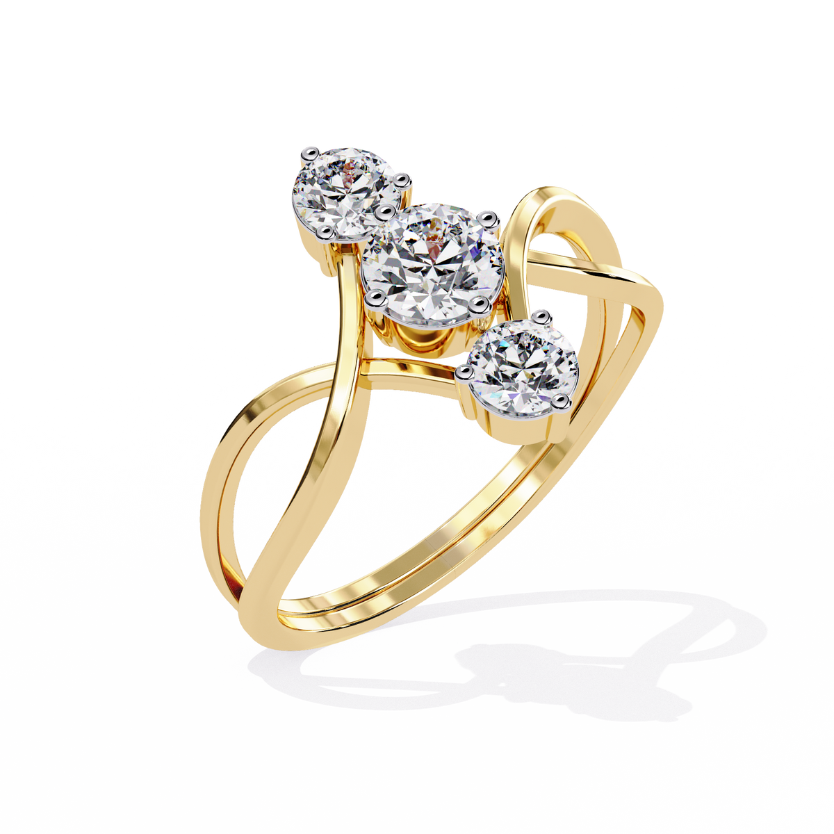 Round Three Stone Lab Diamond Split Shank Ring - HIGHCARAT DIAMONDS