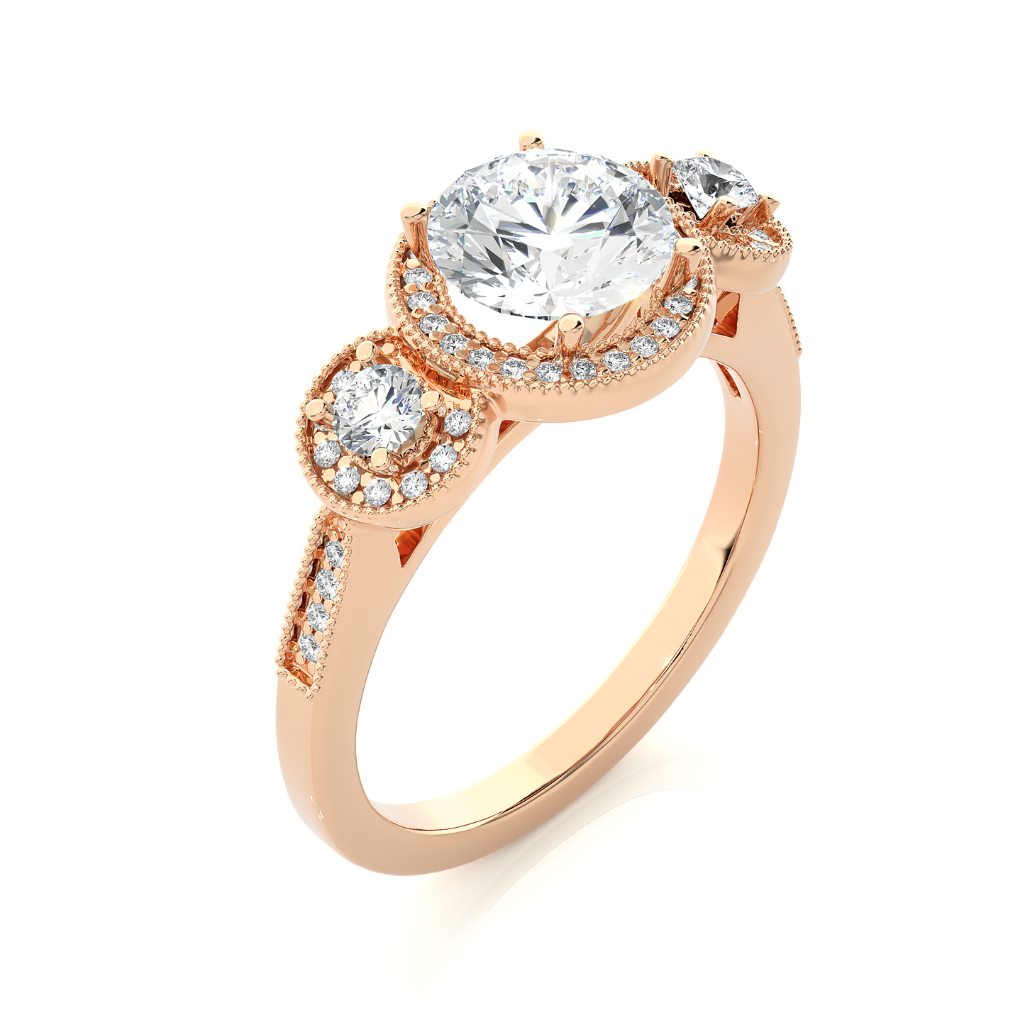 Round Cut Three Stone 14k Yellow Gold  Lab Grown  Diamond High Quality Certified Trilogy Diamond Ring - HIGHCARAT DIAMONDS