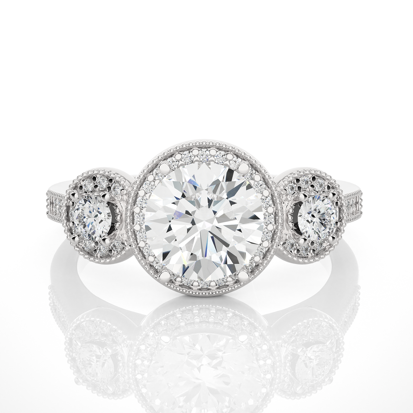 Round Cut Three Stone 14k Yellow Gold  Lab Grown  Diamond High Quality Certified Trilogy Diamond Ring - HIGHCARAT DIAMONDS