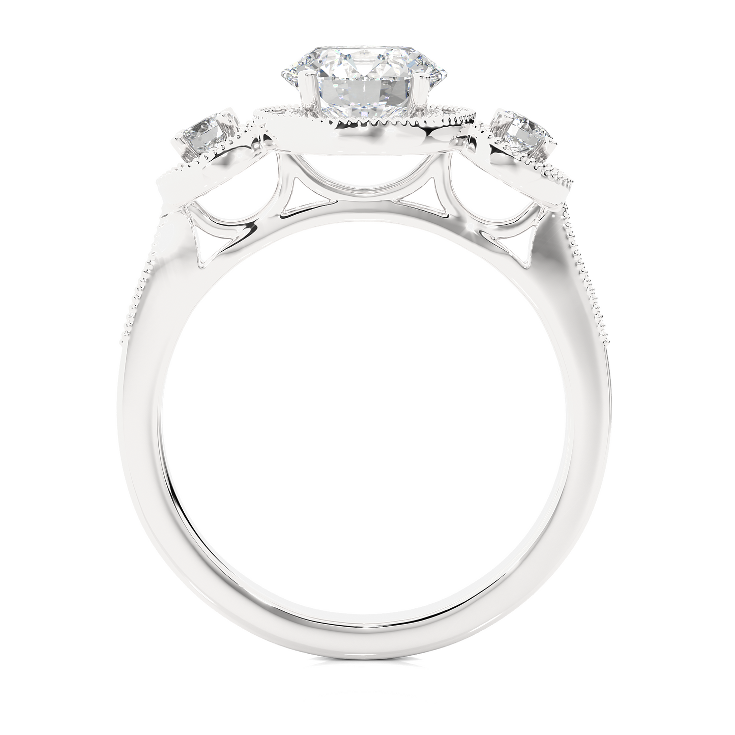 Round Cut Three Stone 14k Yellow Gold  Lab Grown  Diamond High Quality Certified Trilogy Diamond Ring - HIGHCARAT DIAMONDS