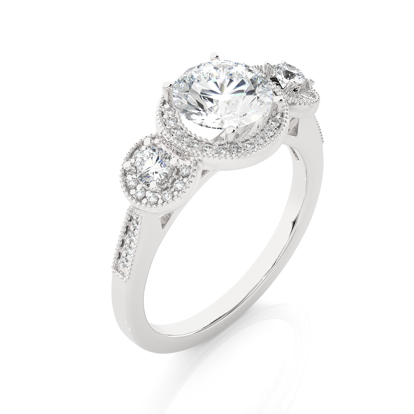 Round Cut Three Stone 14k Yellow Gold  Lab Grown  Diamond High Quality Certified Trilogy Diamond Ring - HIGHCARAT DIAMONDS