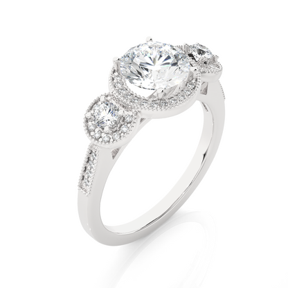 Round Cut Three Stone 14k Yellow Gold  Lab Grown  Diamond High Quality Certified Trilogy Diamond Ring - HIGHCARAT DIAMONDS