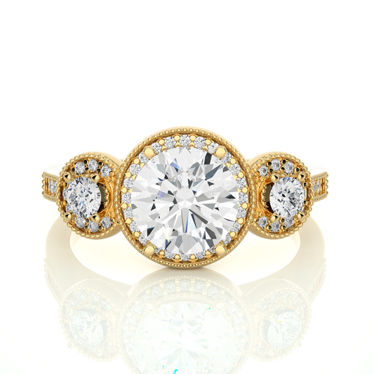 Round Cut Three Stone 14k Yellow Gold  Lab Grown  Diamond High Quality Certified Trilogy Diamond Ring - HIGHCARAT DIAMONDS