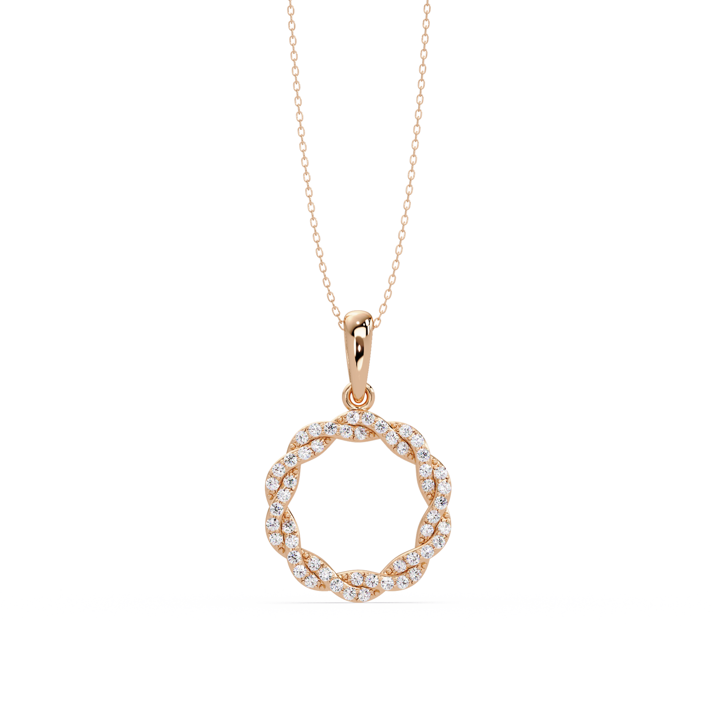 Round Twisted Lab Grown Diamond Circle Pendant Necklace - HIGHCARAT DIAMONDS