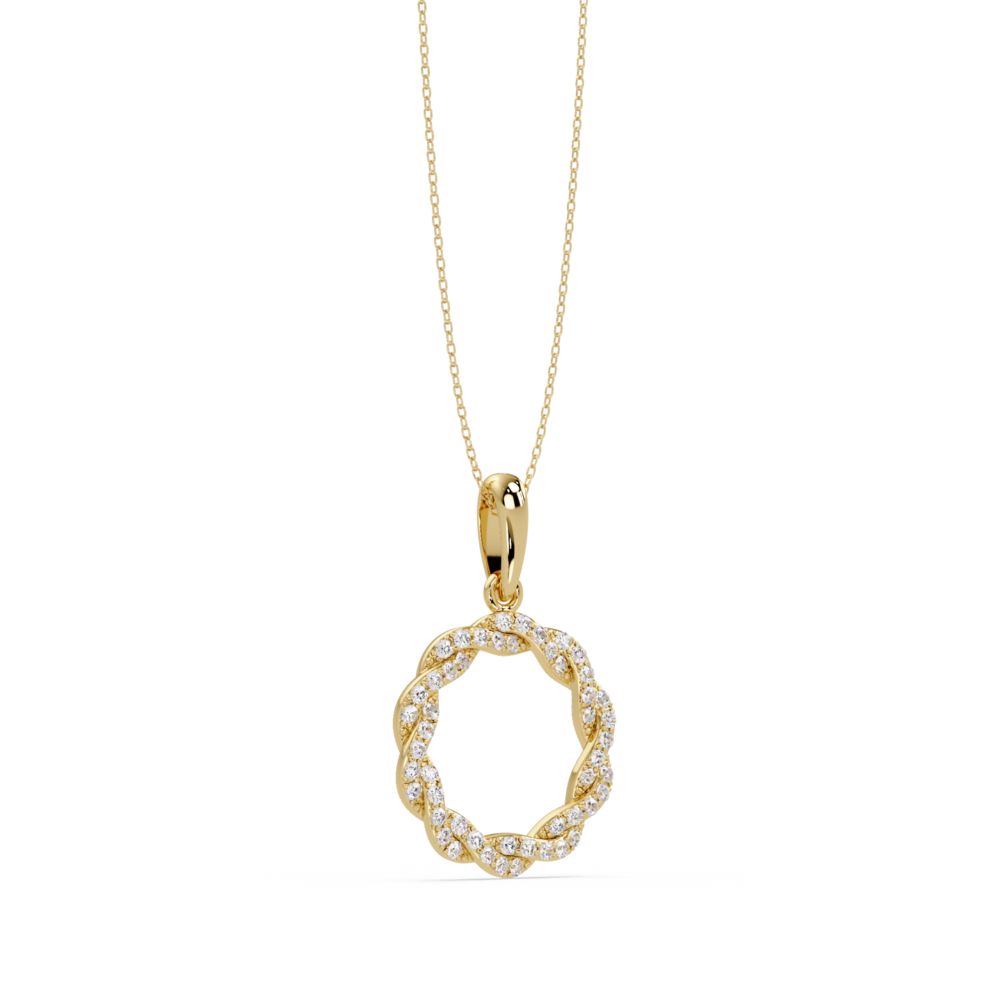 Round Twisted Lab Grown Diamond Circle Pendant Necklace - HIGHCARAT DIAMONDS