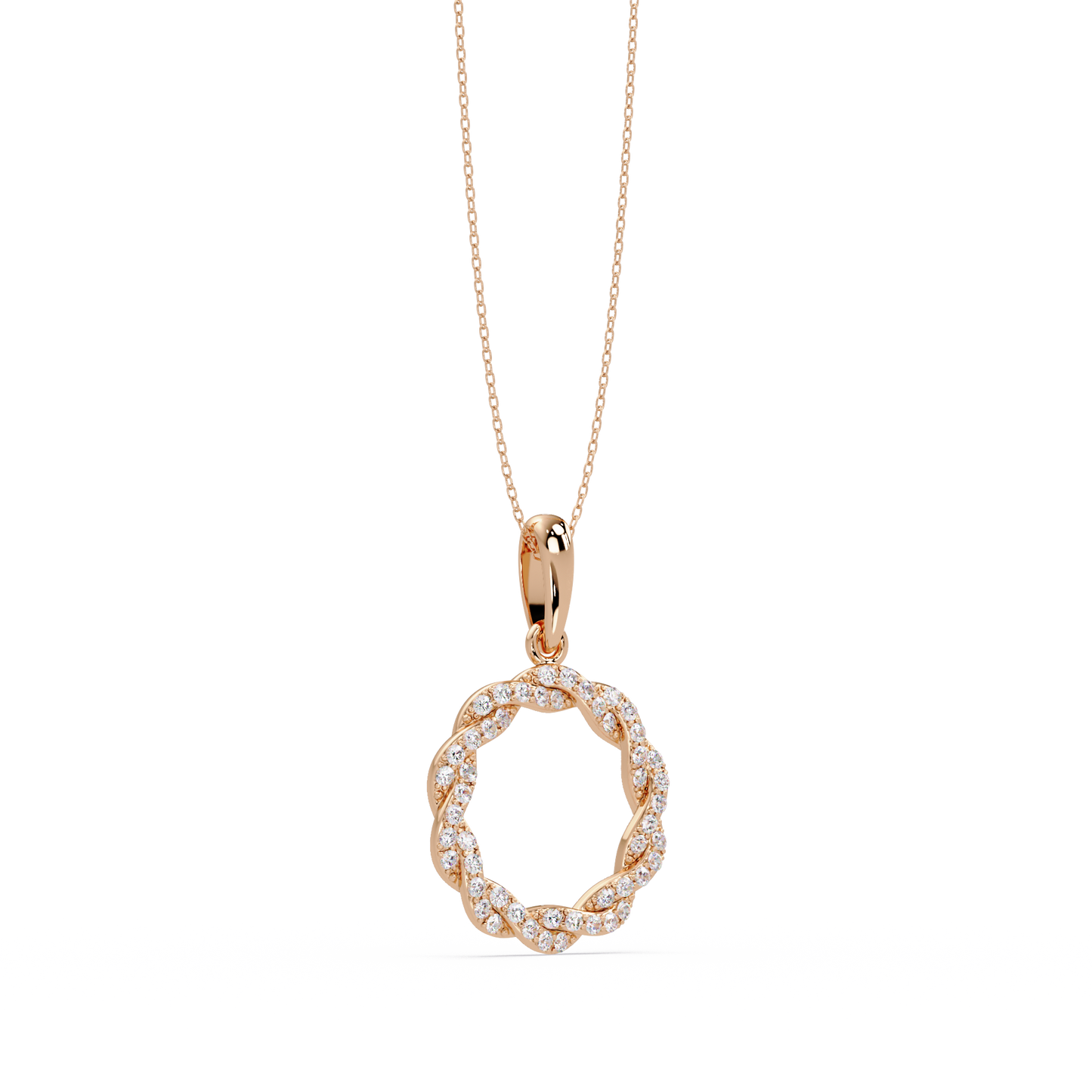 Round Twisted Lab Grown Diamond Circle Pendant Necklace - HIGHCARAT DIAMONDS