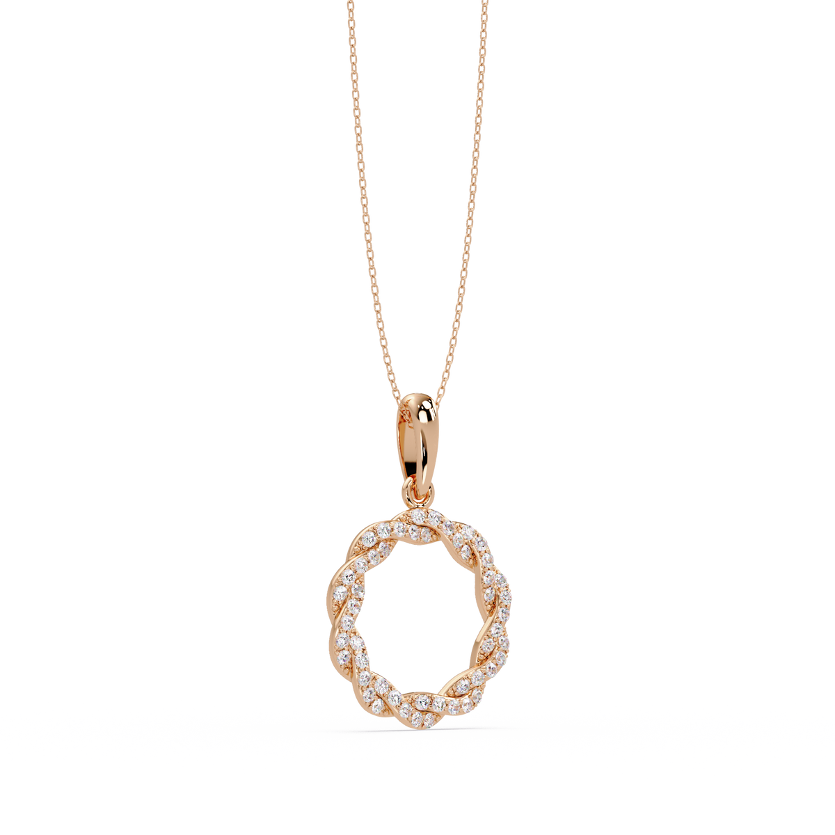 Round Twisted Lab Grown Diamond Circle Pendant Necklace - HIGHCARAT DIAMONDS